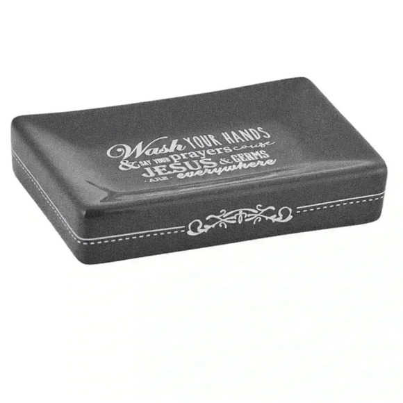 COPY - Wash Your Hands Jesus & Germs Are Everywhere Black Ceramic Soap Dish - Picture 10 of 13